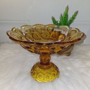 Vintage amber pedestal Bowl candy dish / mid-century glass fruit bowl